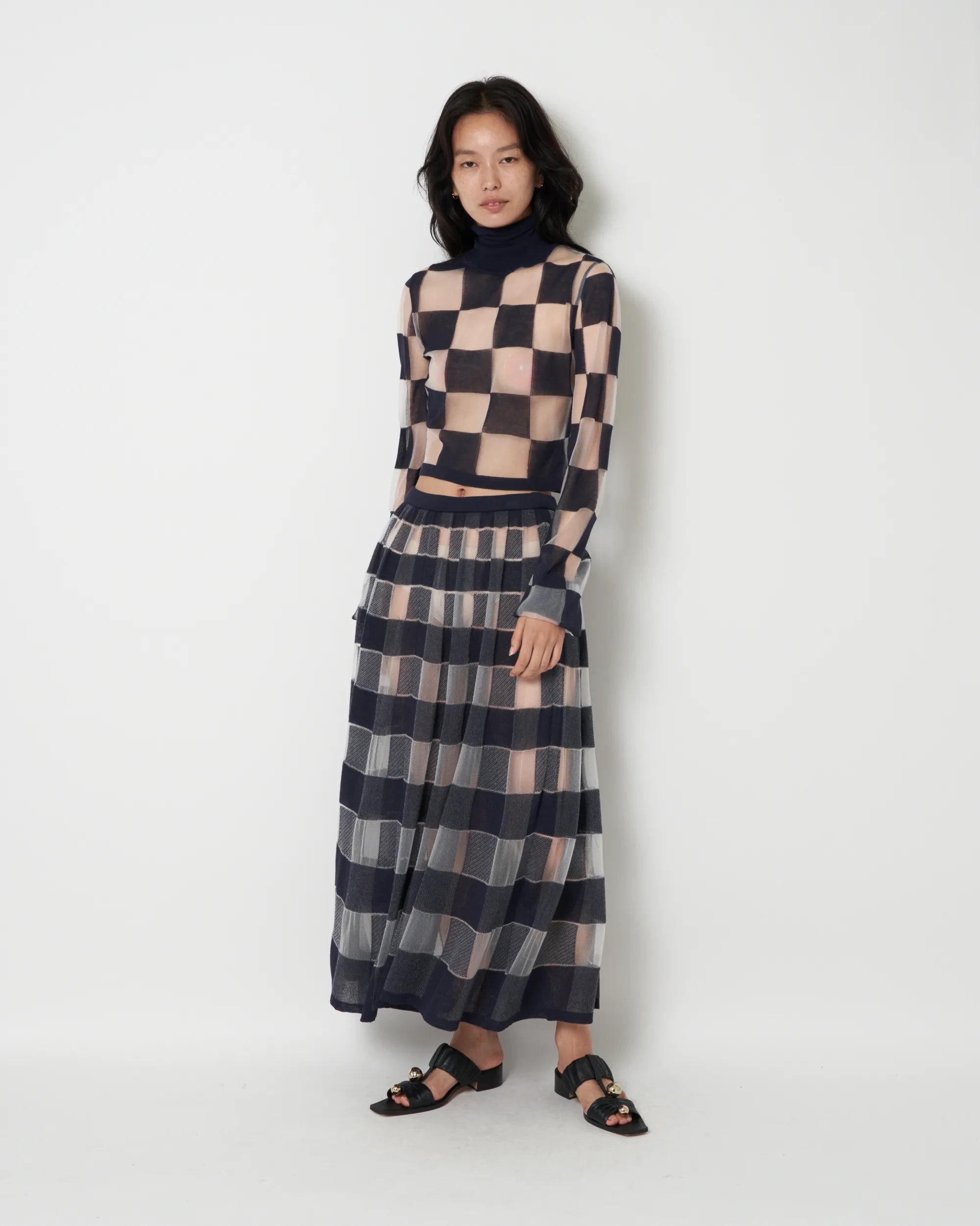 JOAN -  JACQUARD PLAID GATHERED SKIRT