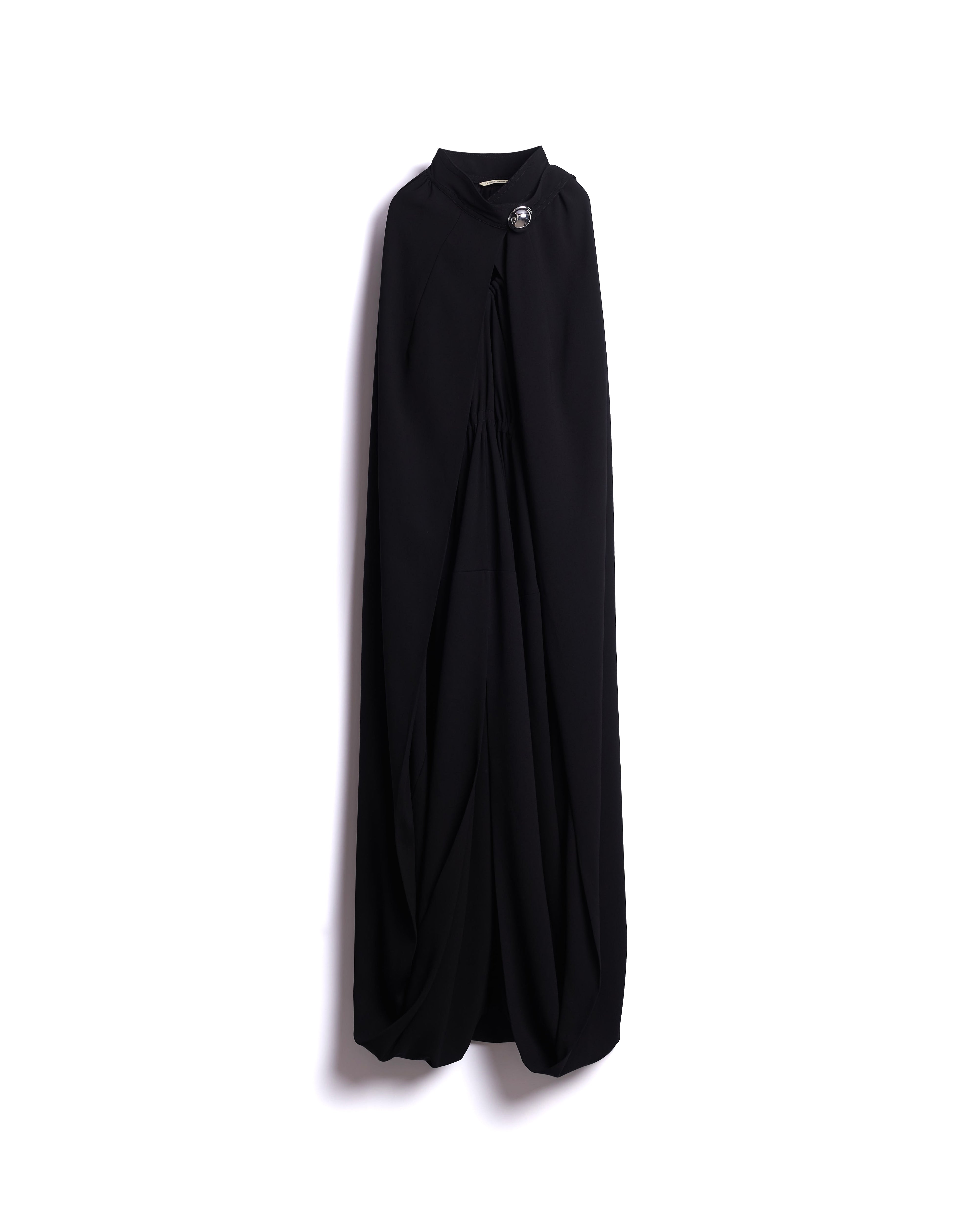 KARLINE- TRIACETATE BACK SATIN CAPE DRESS - BLACK