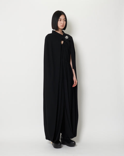 KARLINE- TRIACETATE BACK SATIN CAPE DRESS - BLACK