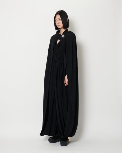 KARLINE- TRIACETATE BACK SATIN CAPE DRESS - BLACK