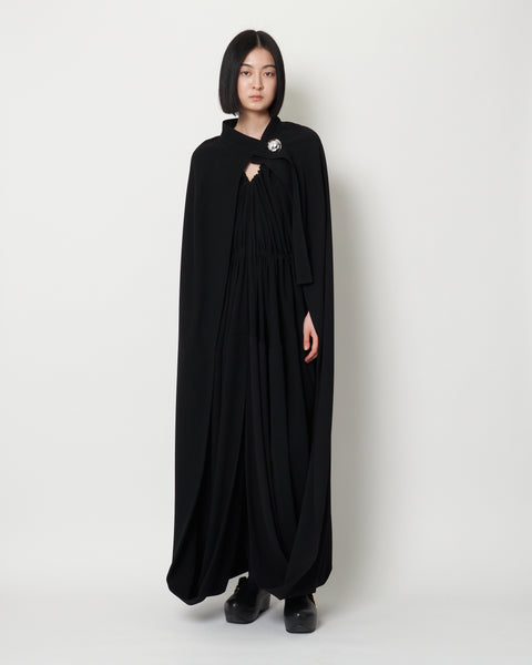 KARLINE- TRIACETATE BACK SATIN CAPE DRESS - BLACK