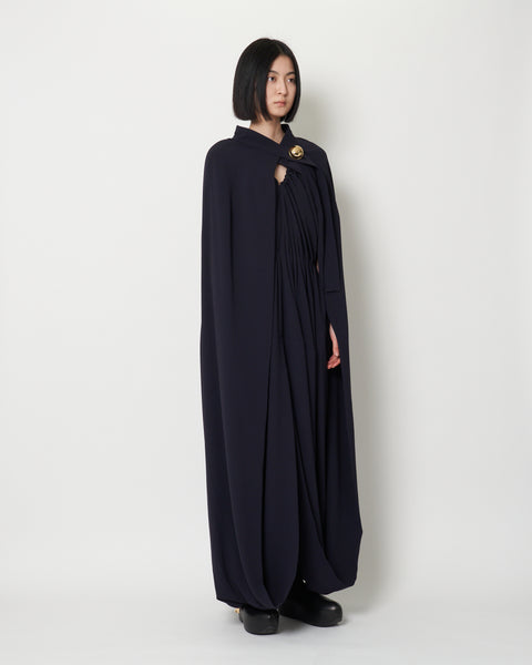 KARLINE- TRIACETATE BACK SATIN CAPE DRESS - BLACK