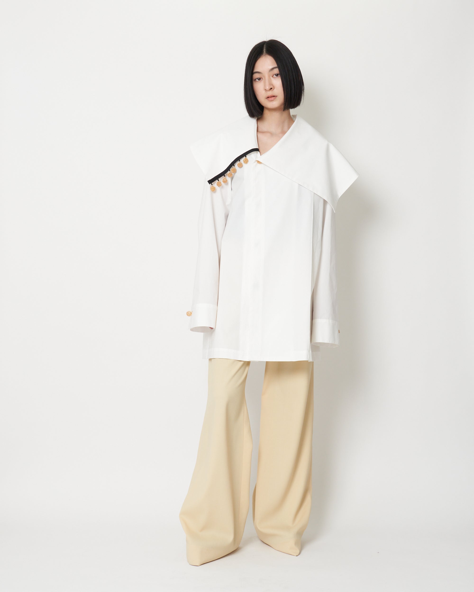 KIRSTIN - COTTON POPLIN ASYMMETRY COLLAR SHIRT