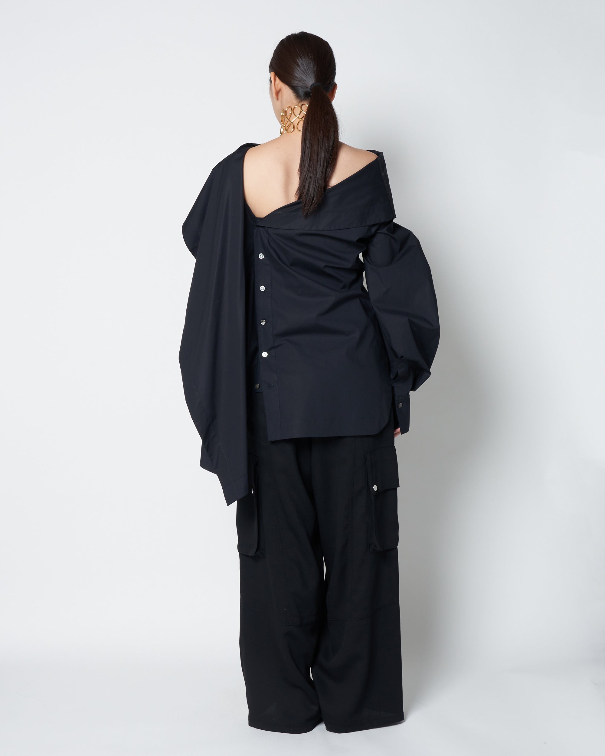 【PRE ORDER】LIUX - COTTON DRAPED ASYMMETRY SHIRT