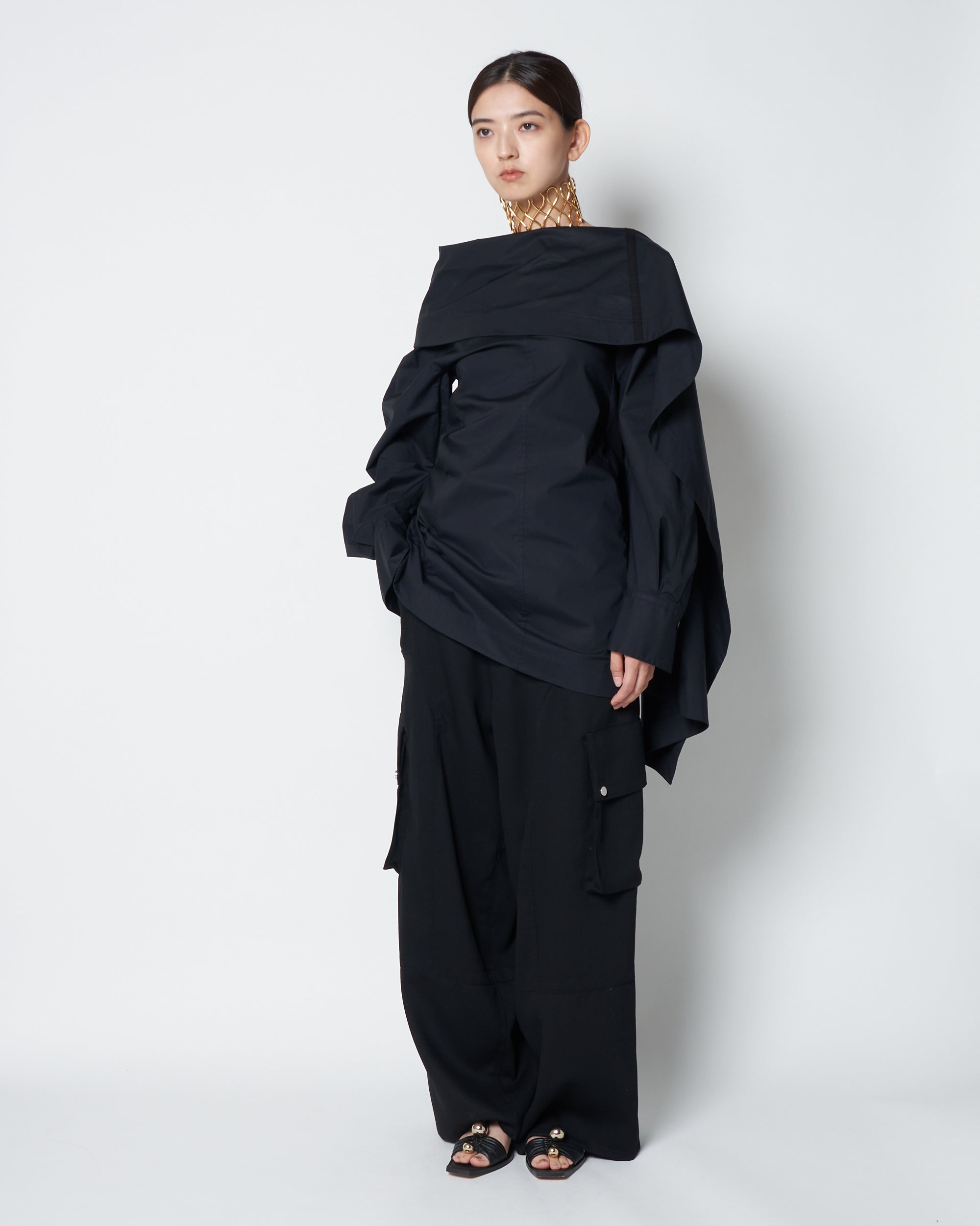 【PRE ORDER】LIUX - COTTON DRAPED ASYMMETRY SHIRT