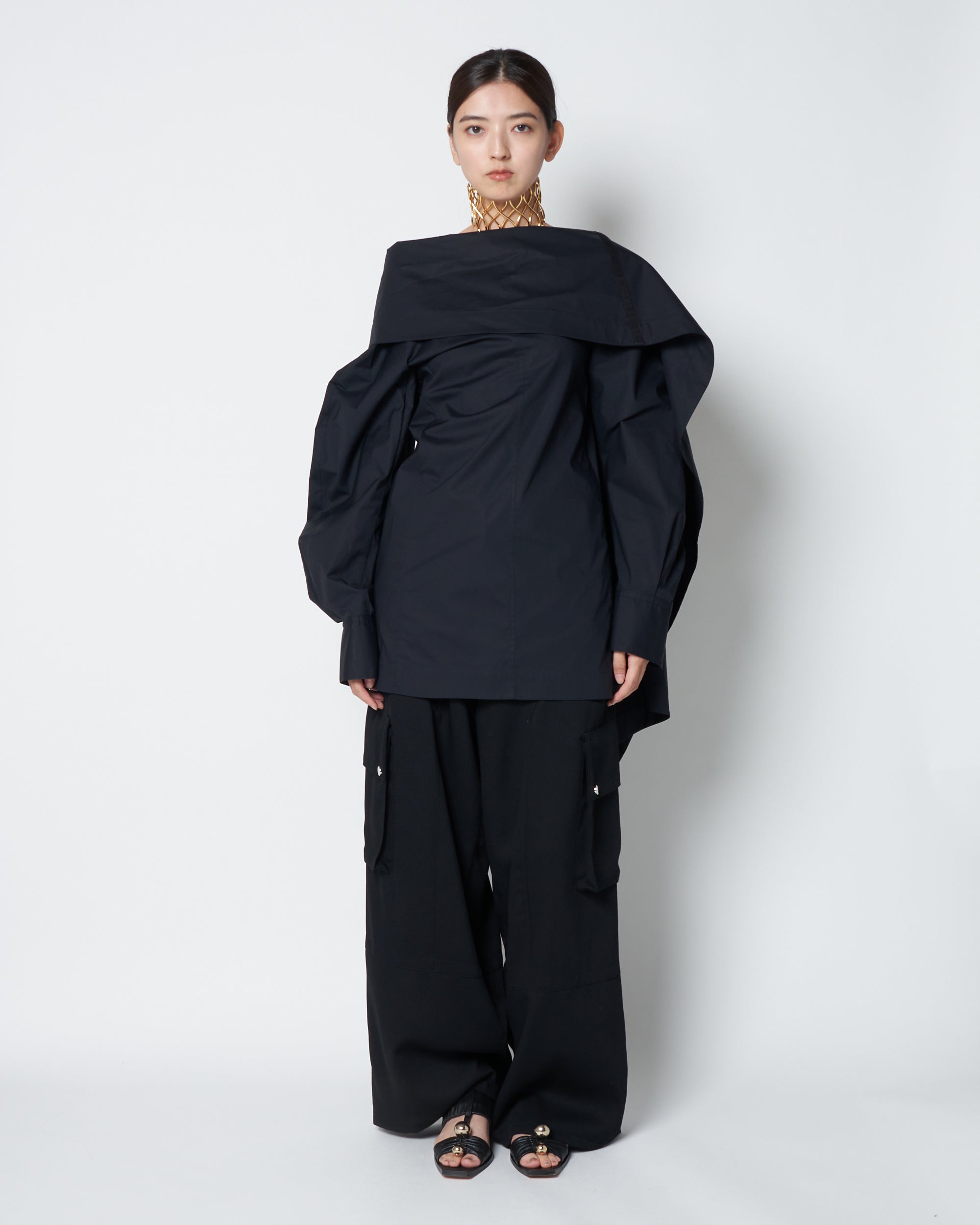 【PRE ORDER】LIUX - COTTON DRAPED ASYMMETRY SHIRT