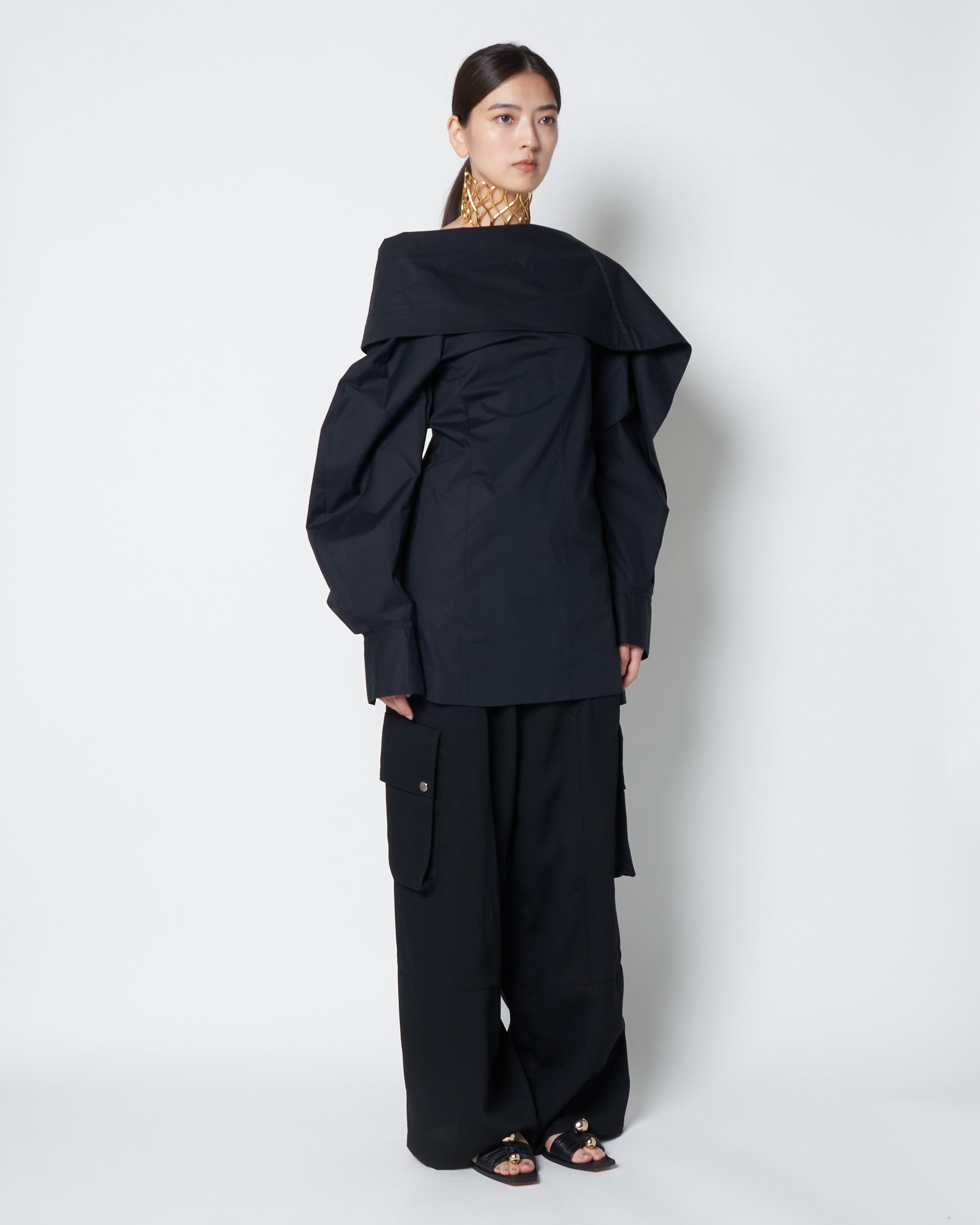 【PRE ORDER】LIUX - COTTON DRAPED ASYMMETRY SHIRT