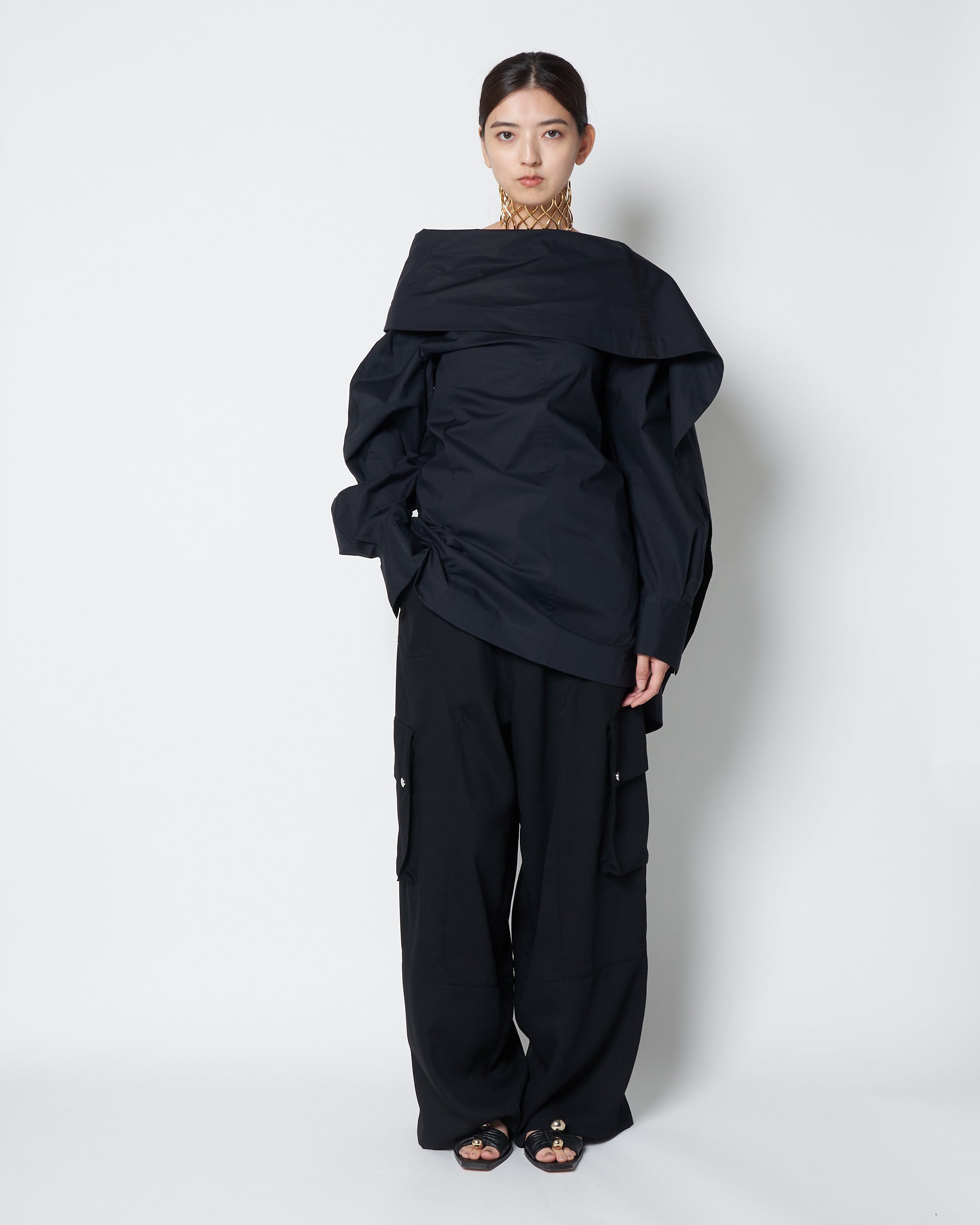 【PRE ORDER】LIUX - COTTON DRAPED ASYMMETRY SHIRT