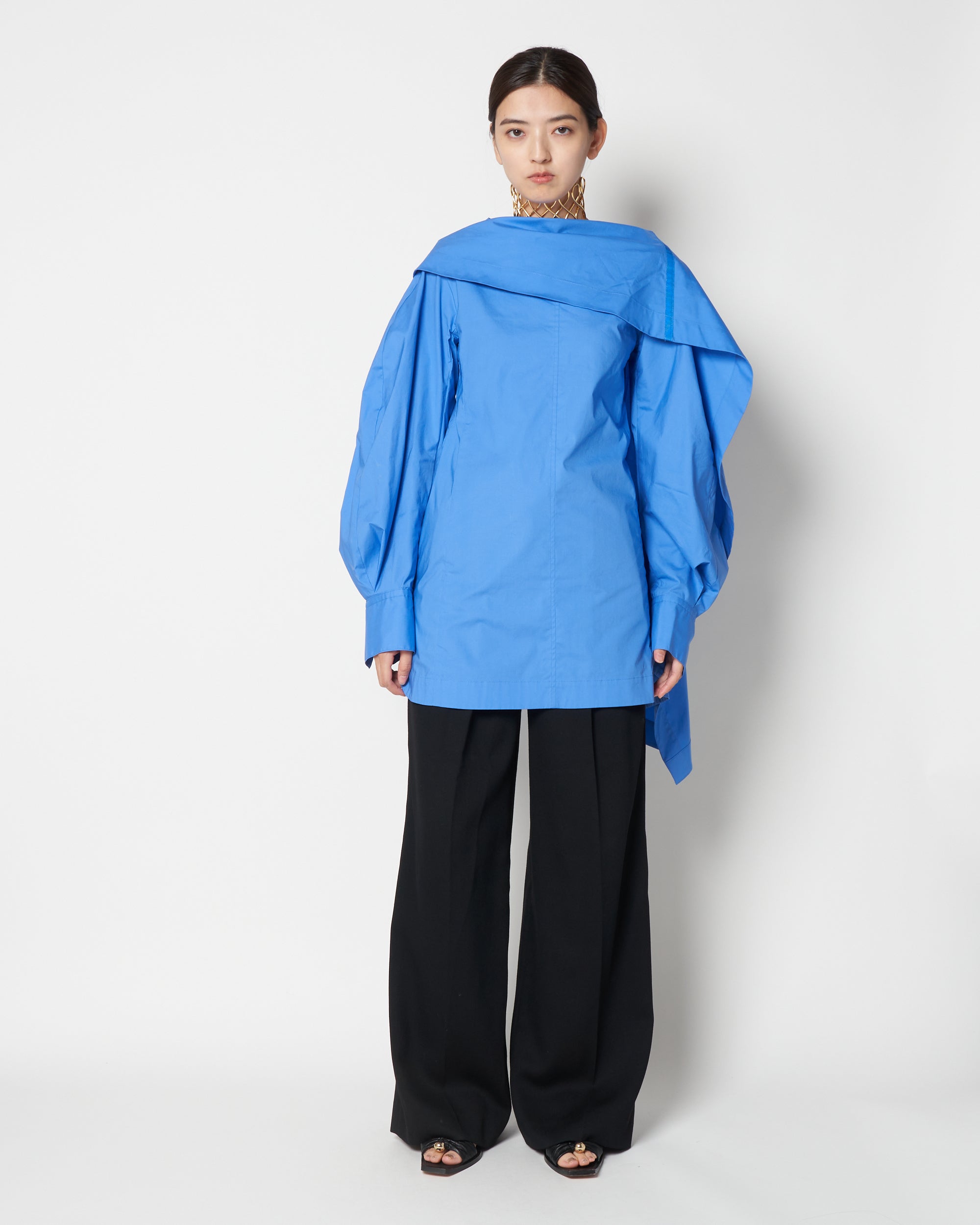 【PRE ORDER】LIUX - COTTON DRAPED ASYMMETRY SHIRT