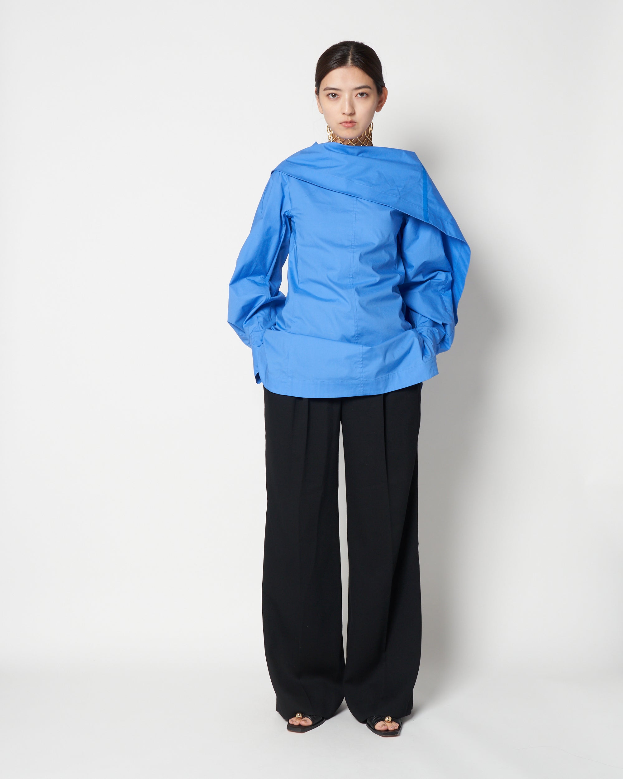 【PRE ORDER】LIUX - COTTON DRAPED ASYMMETRY SHIRT