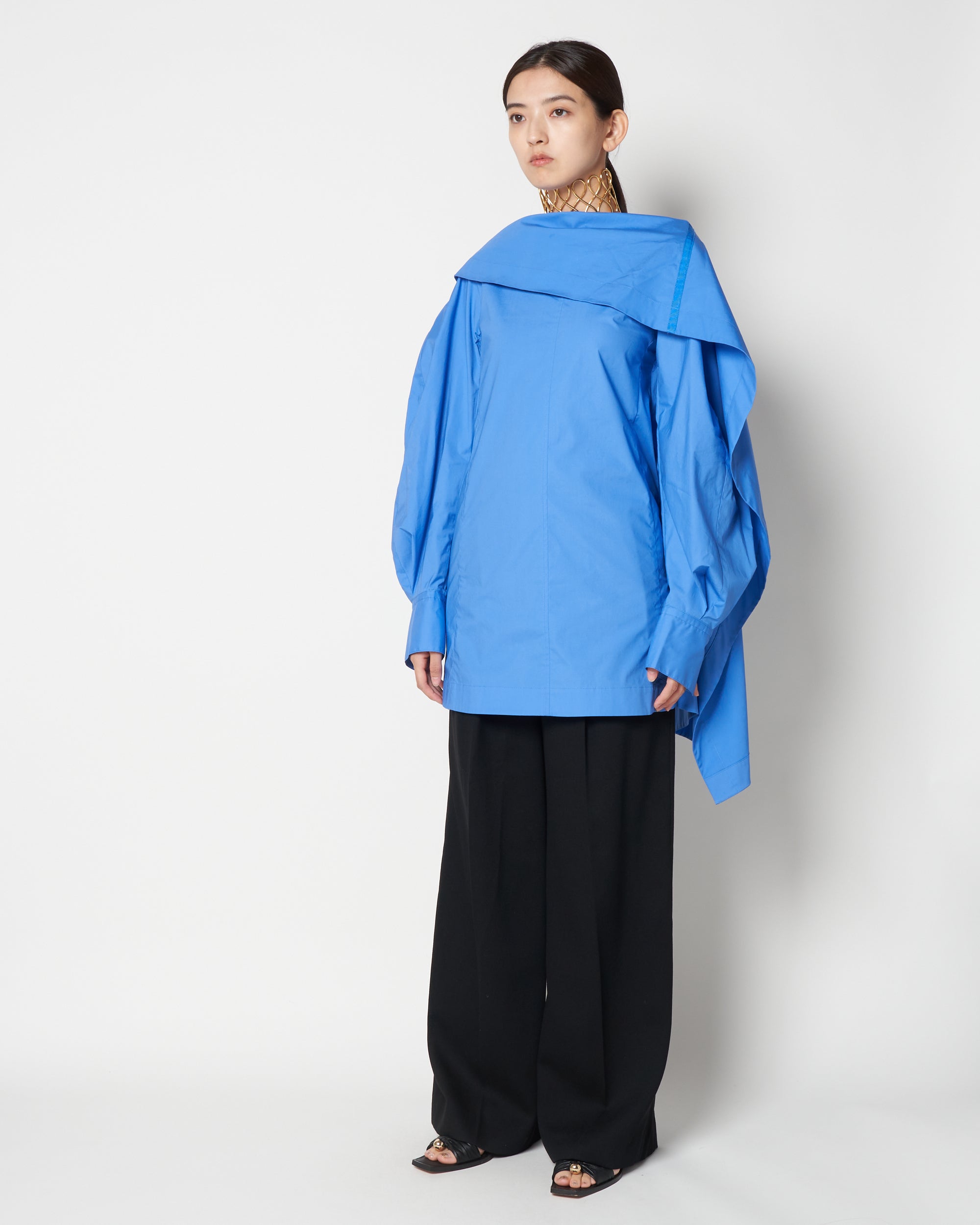 【PRE ORDER】LIUX - COTTON DRAPED ASYMMETRY SHIRT