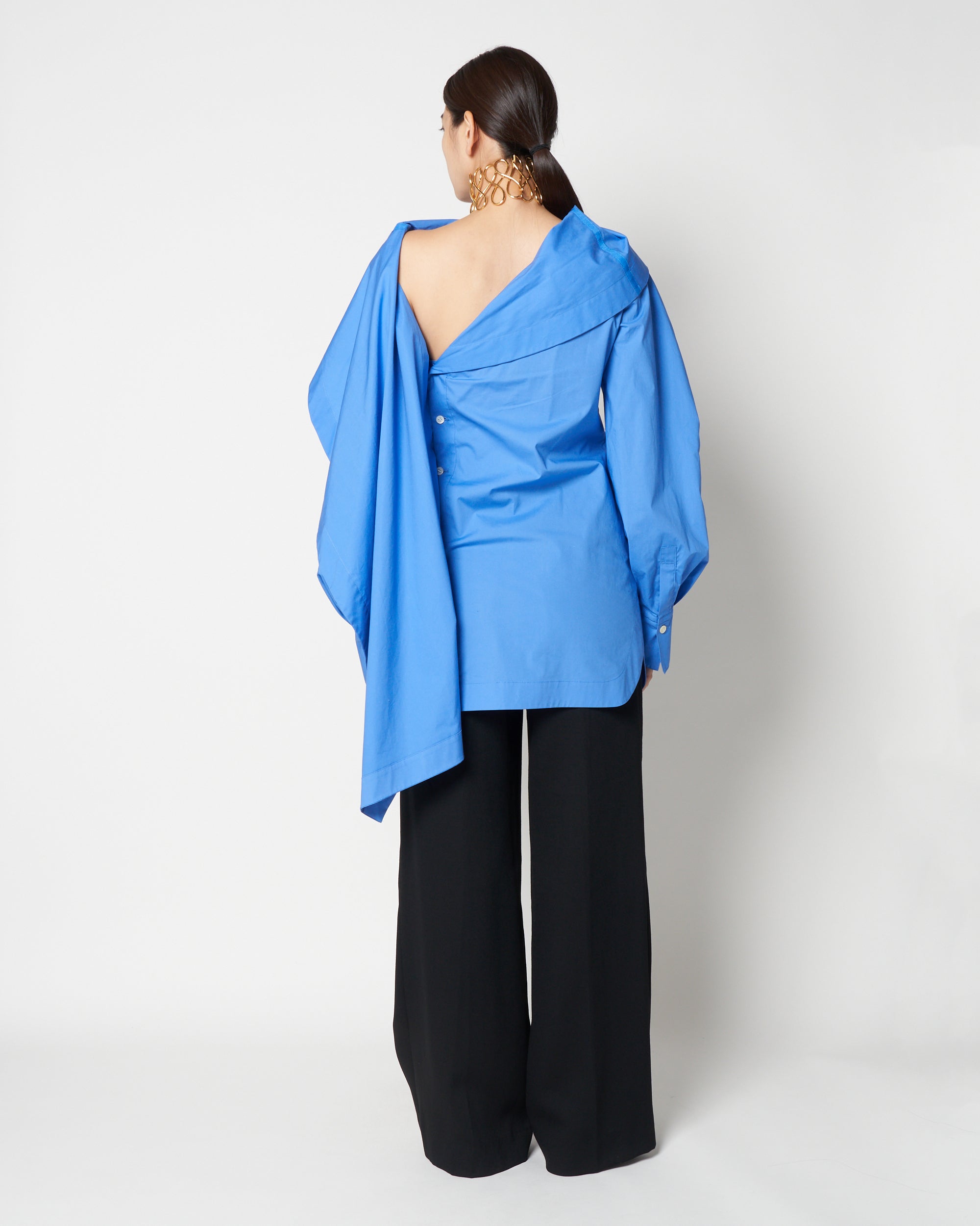 【PRE ORDER】LIUX - COTTON DRAPED ASYMMETRY SHIRT