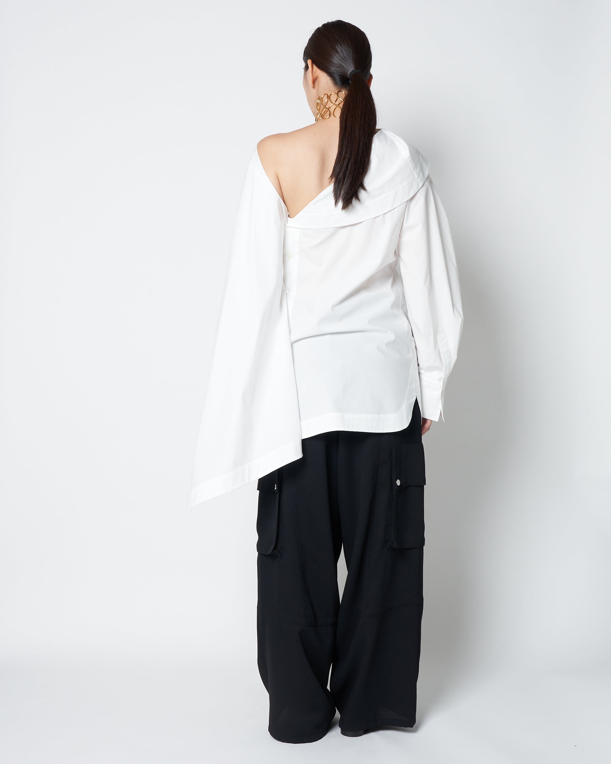 【PRE ORDER】LIUX - COTTON DRAPED ASYMMETRY SHIRT