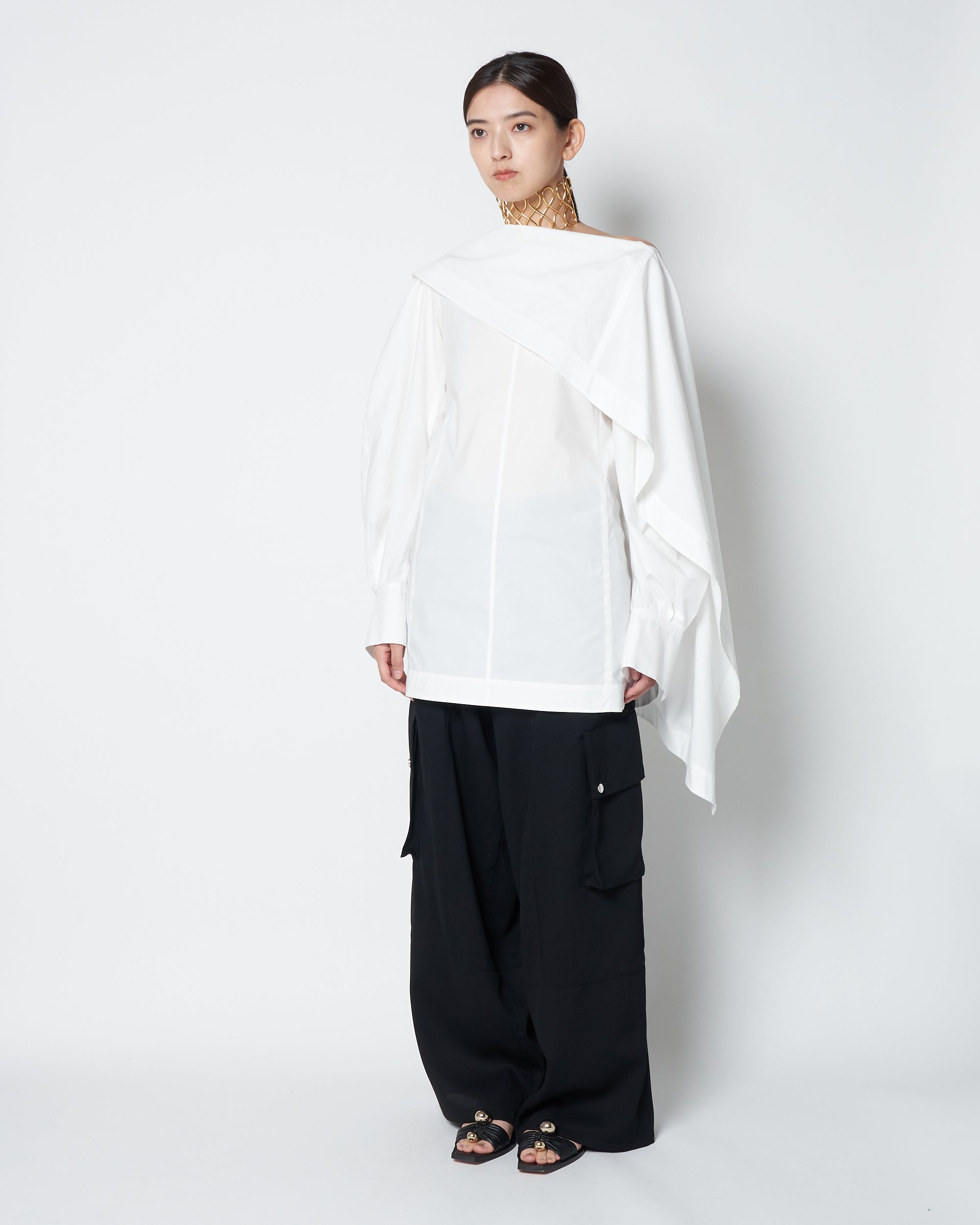 【PRE ORDER】LIUX - COTTON DRAPED ASYMMETRY SHIRT