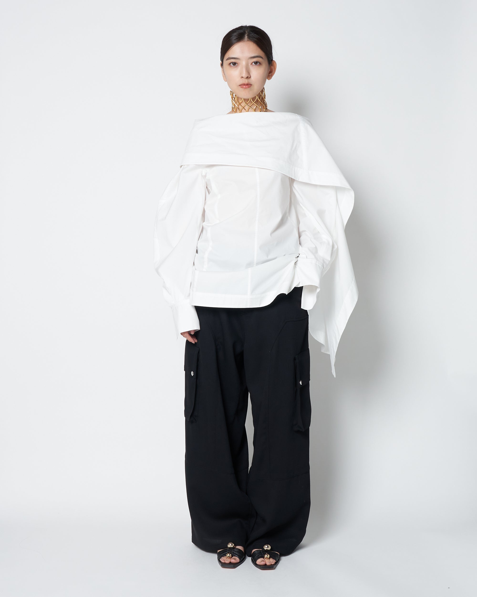 【PRE ORDER】LIUX - COTTON DRAPED ASYMMETRY SHIRT