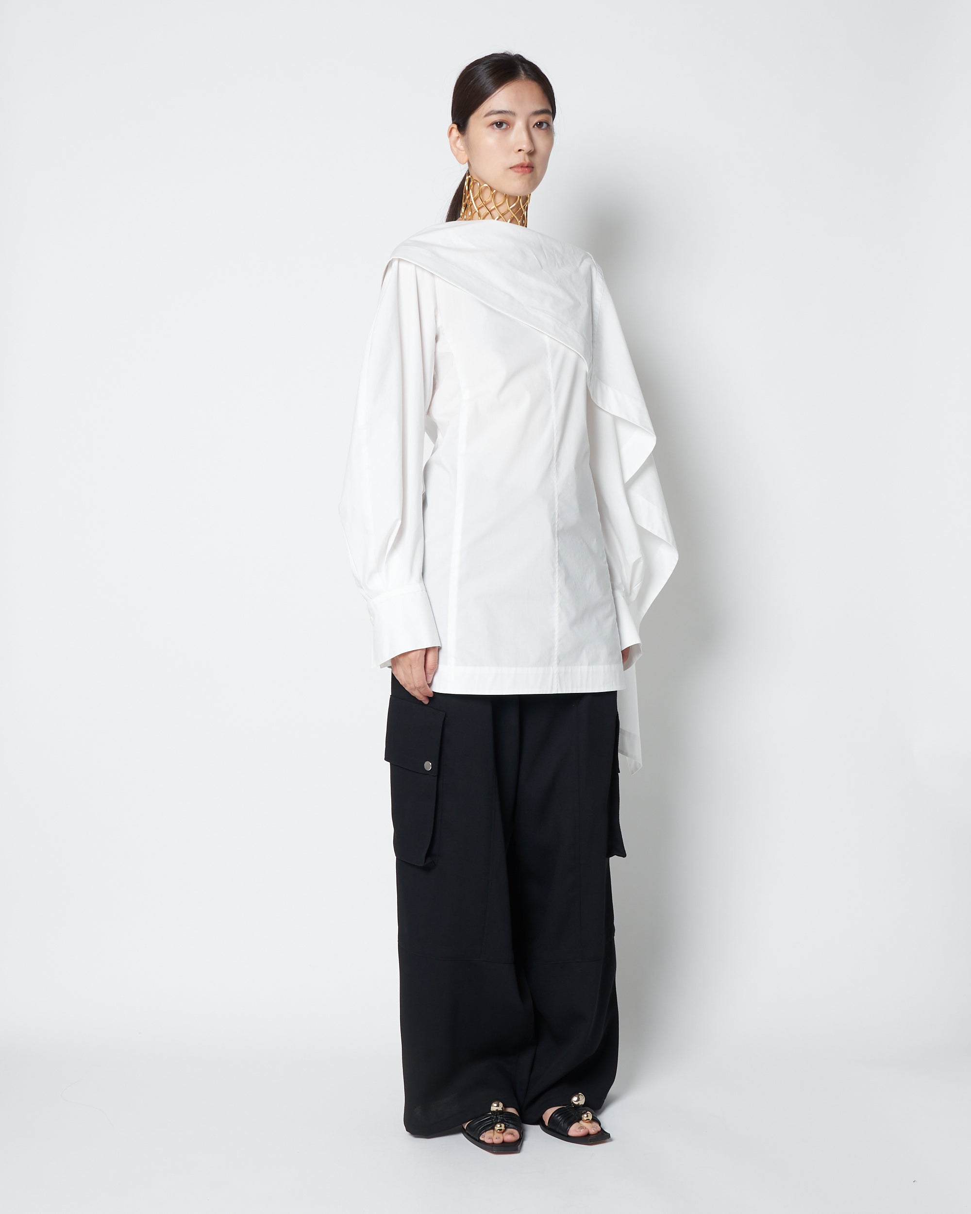 【PRE ORDER】LIUX - COTTON DRAPED ASYMMETRY SHIRT