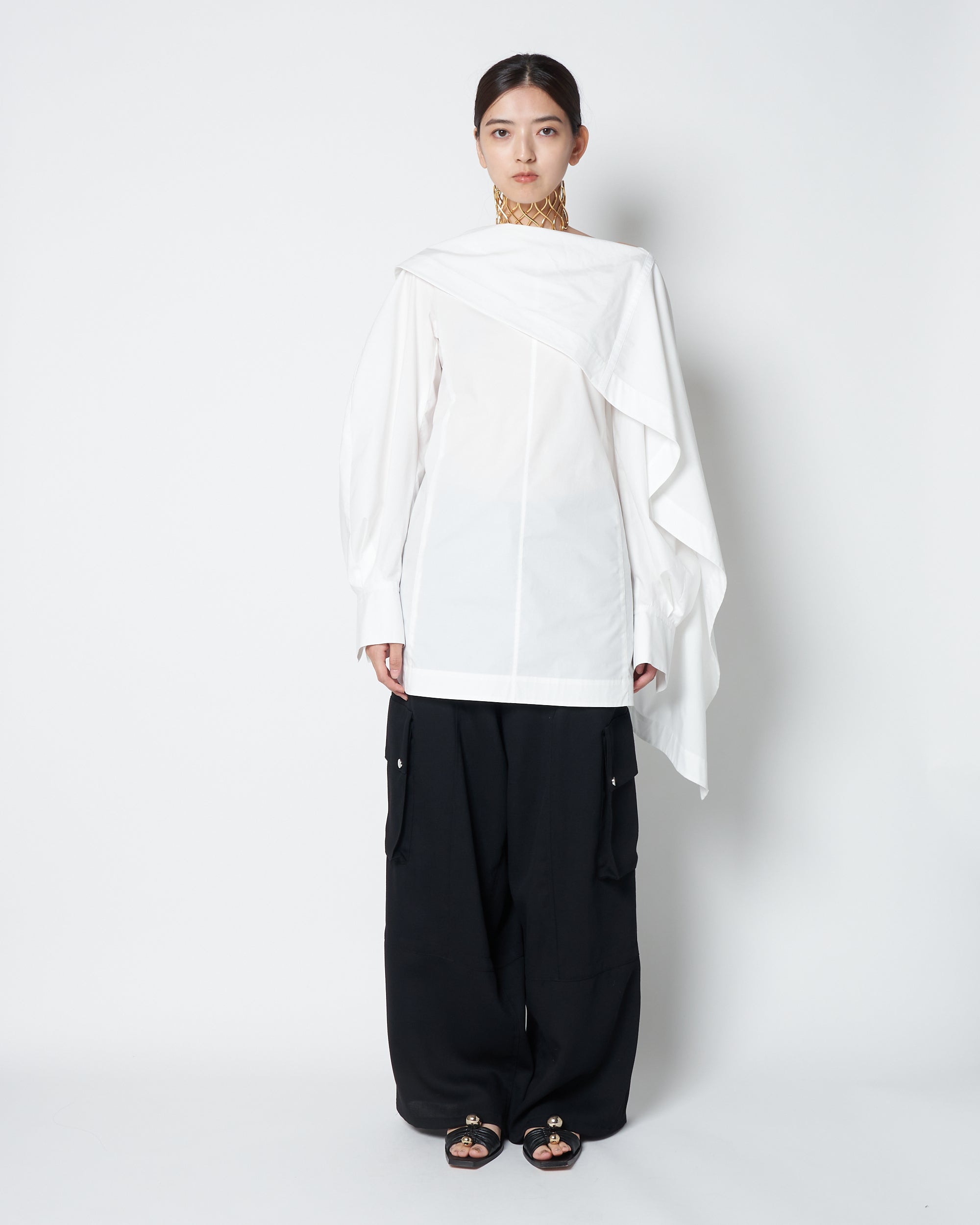 【PRE ORDER】LIUX - COTTON DRAPED ASYMMETRY SHIRT