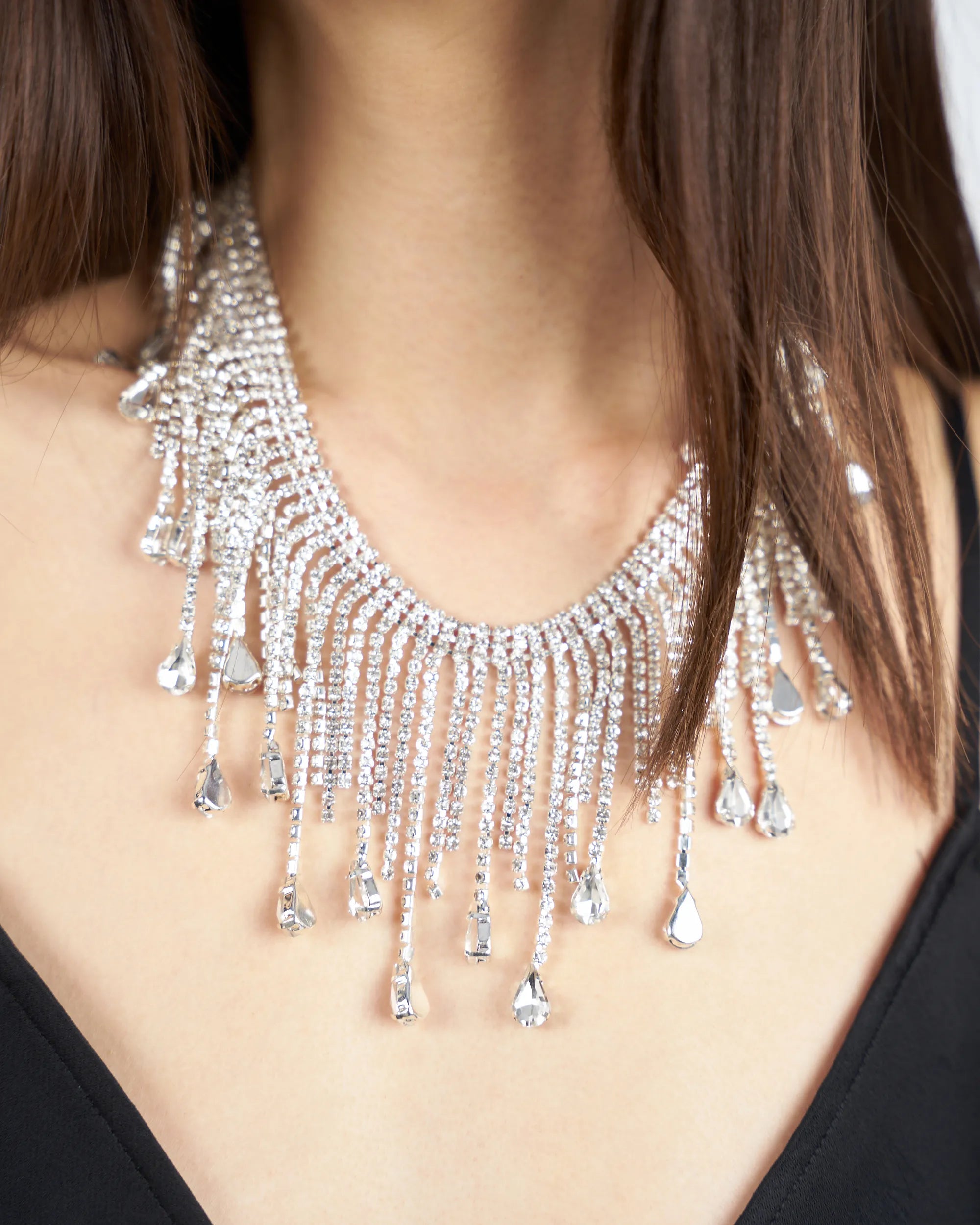 STRASS FRINGE NECKLACE SHORT - SILVER