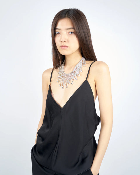 STRASS FRINGE NECKLACE SHORT - SILVER