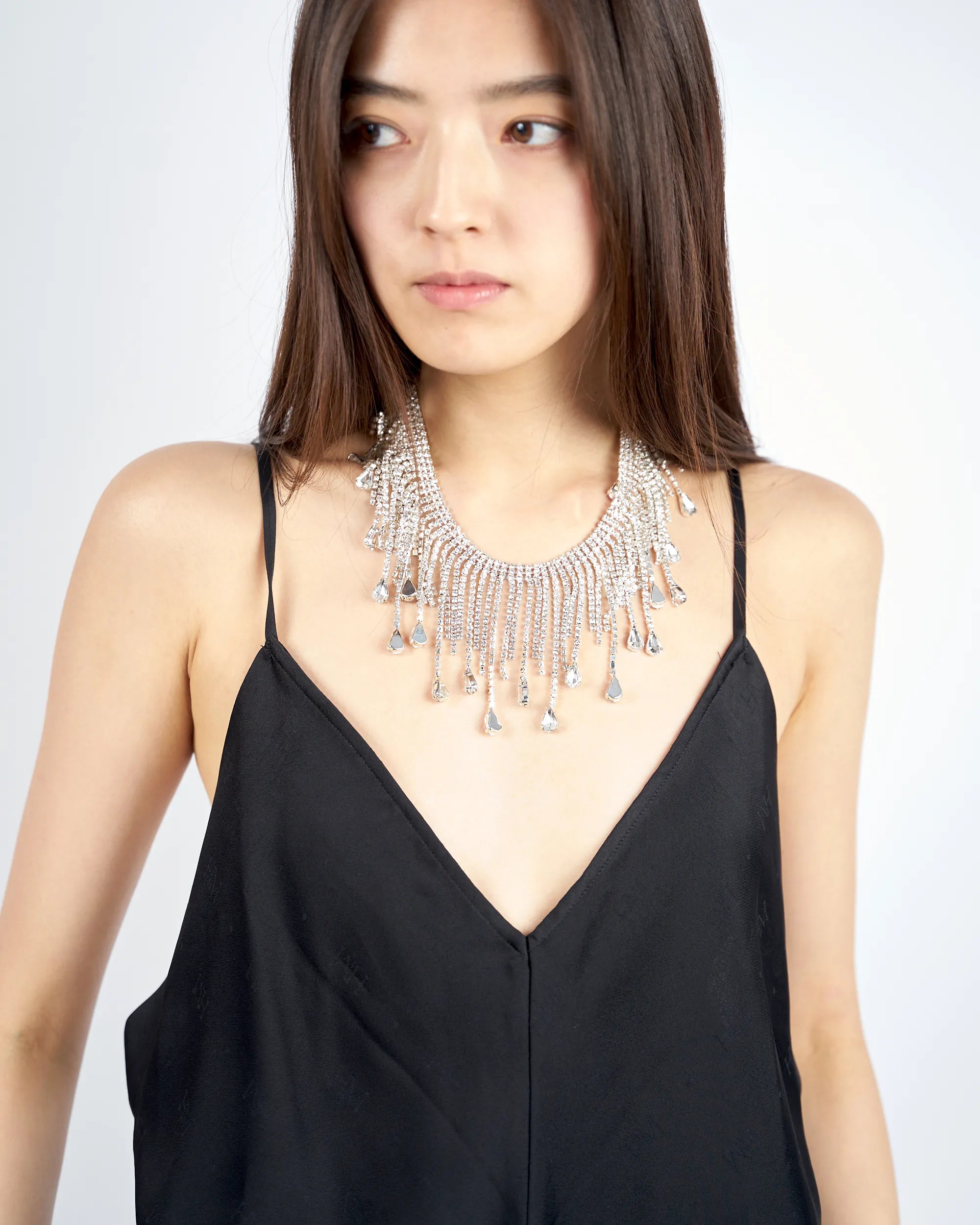 STRASS FRINGE NECKLACE SHORT - SILVER