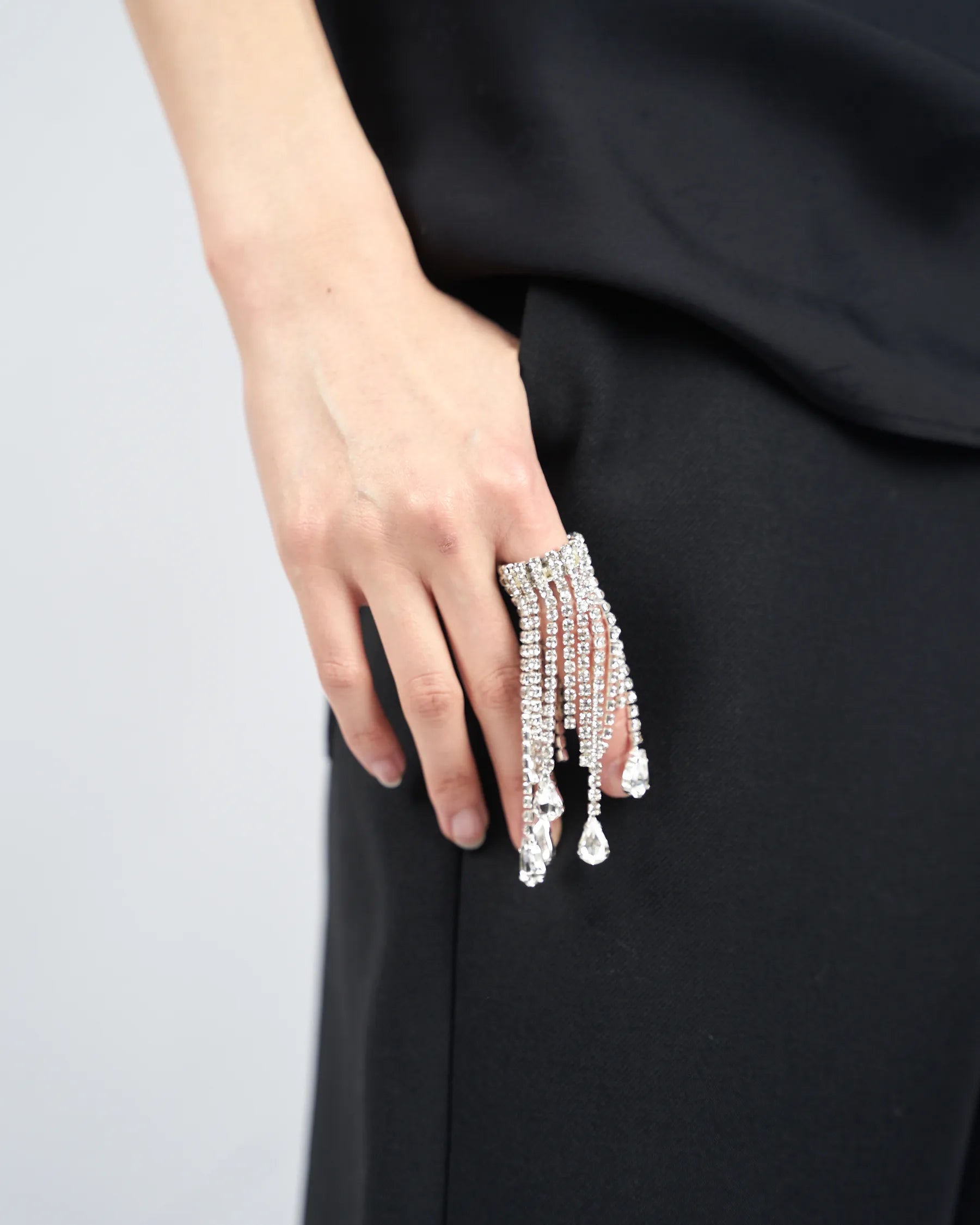 STRASS FRINGE RING  SHORT - SILVER