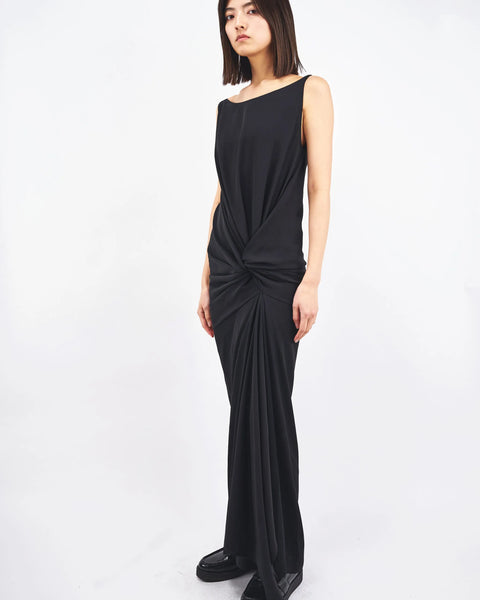 GABRIEL - BACK SATIN VISCOSE DRAPED DRESS