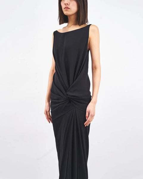 GABRIEL - BACK SATIN VISCOSE DRAPED DRESS