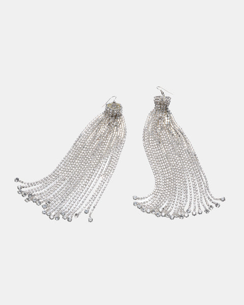 STRASS FRINGE PIERCE LONG - SILVER