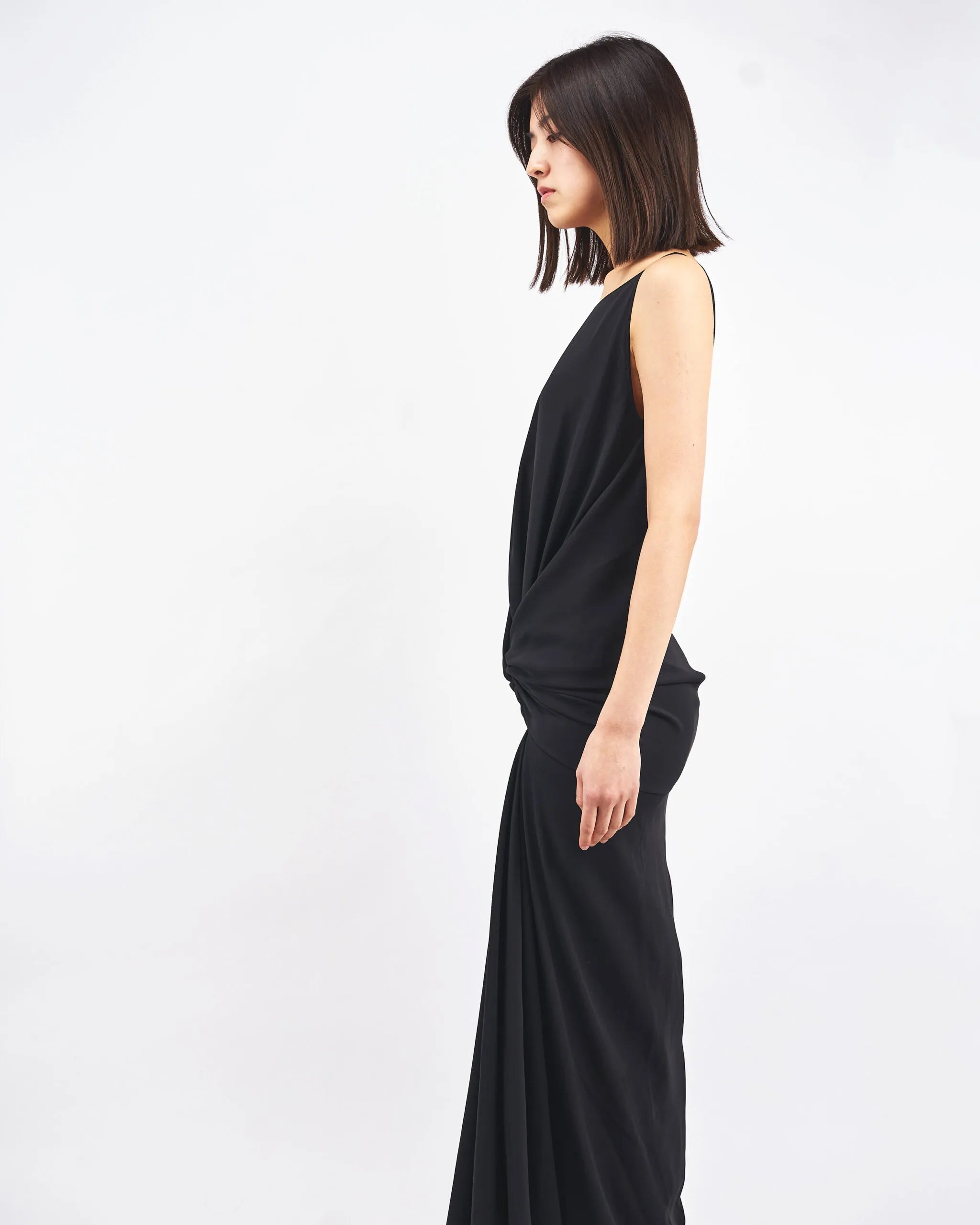 GABRIEL - BACK SATIN VISCOSE DRAPED DRESS