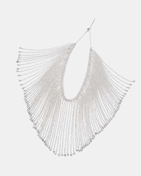 STRASS FRINGE NECKLACE LONG - SILVER