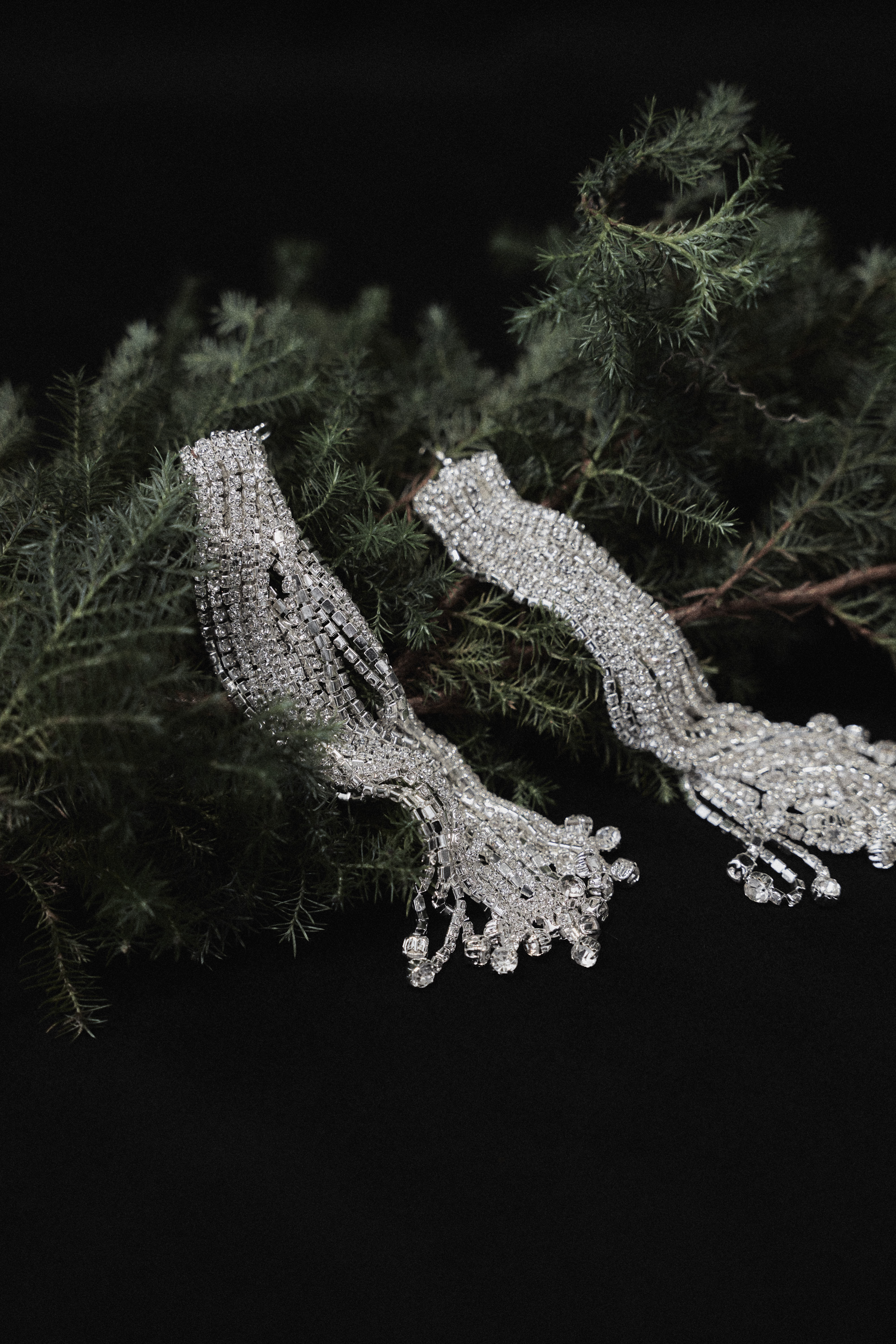 STRASS FRINGE PIERCE LONG - SILVER