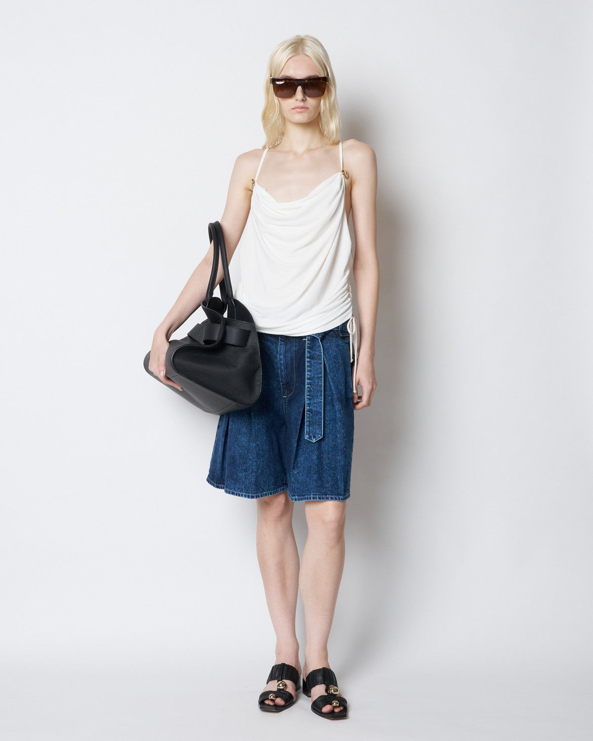 【PRE ORDER】PERINE - DRAPED COWL TOP WITH METALLIC BUTTON